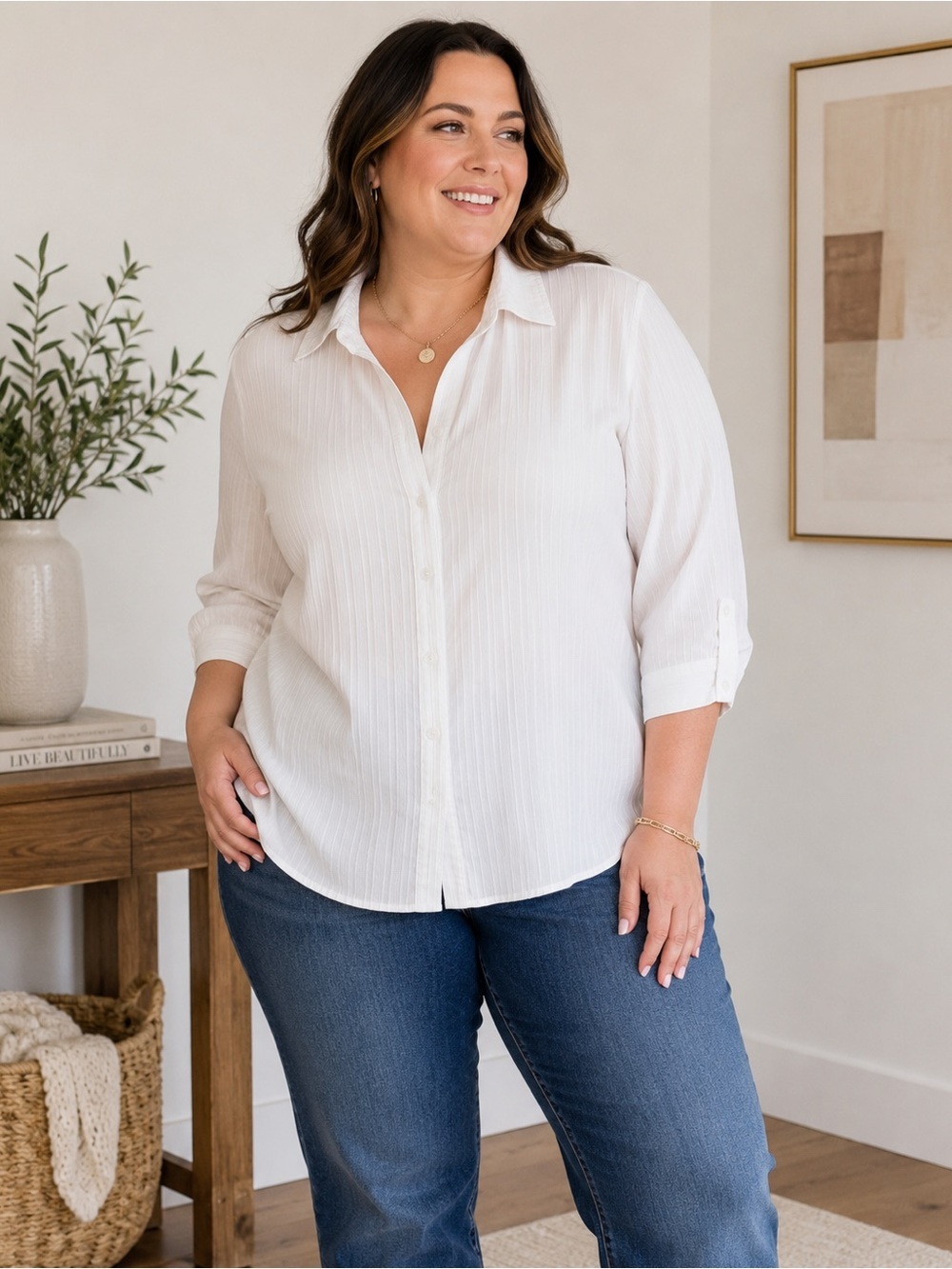 Bianca Nygard White Button-Up Shirt - Classic Collared Blouse Size 16 Minimalist